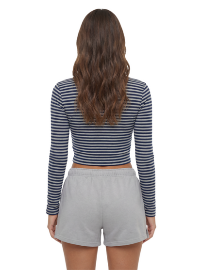 Soft Stretch Striped Long Sleeve Crop Top
