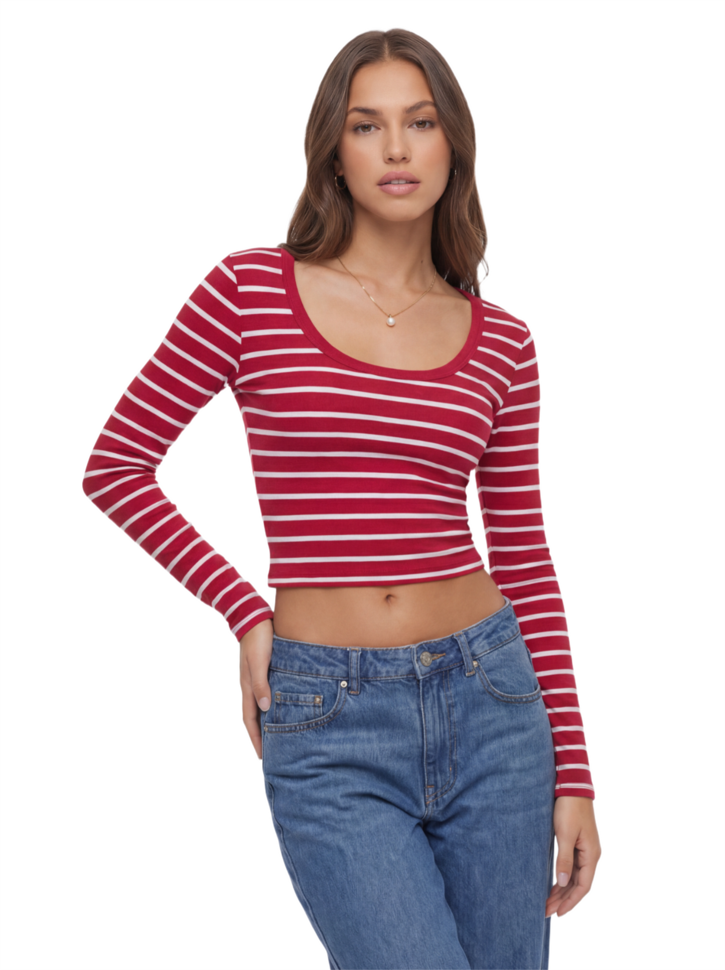 Soft Stretch Striped Long Sleeve Crop Top