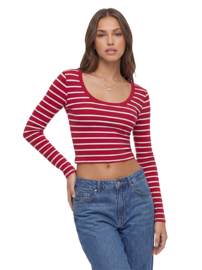 Soft Stretch Striped Long Sleeve Crop Top
