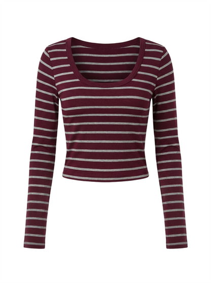 Soft Stretch Striped Long Sleeve Crop Top