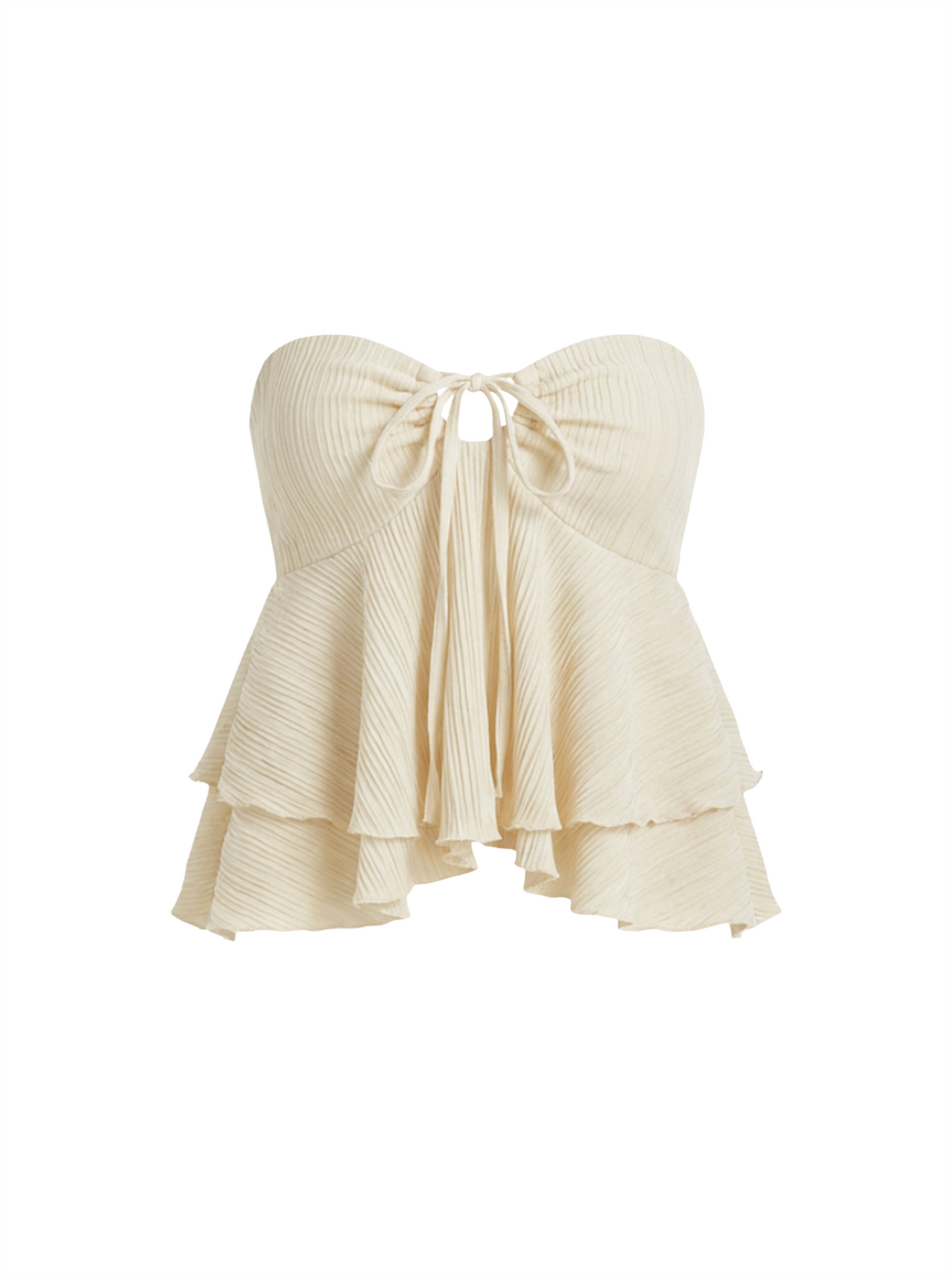Cream Ruffle Flowy Tube Top