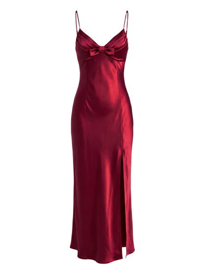 Satin Bow Slip Maxi Dress