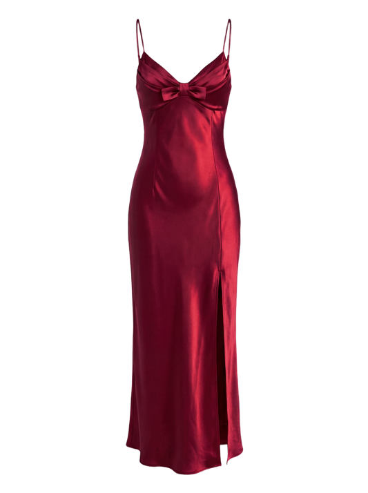 Satin Bow Slip Maxi Dress