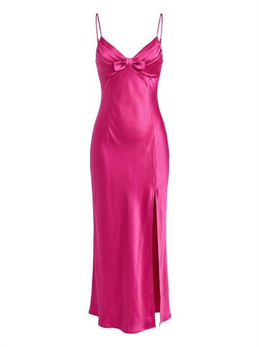 Satin Bow Slip Maxi Dress