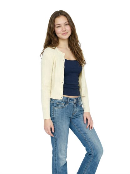 Ivory Cable-Knit Cropped Cardigan