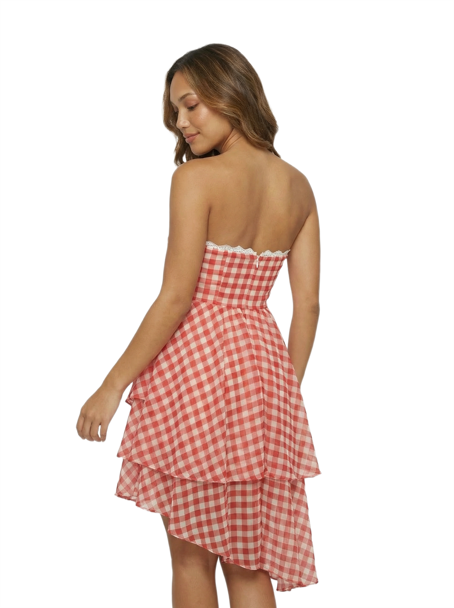 Gingham Ruffle Tiered Midi Dress