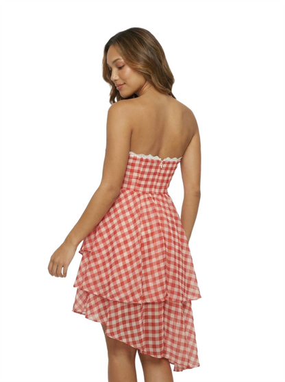 Gingham Ruffle Tiered Midi Dress