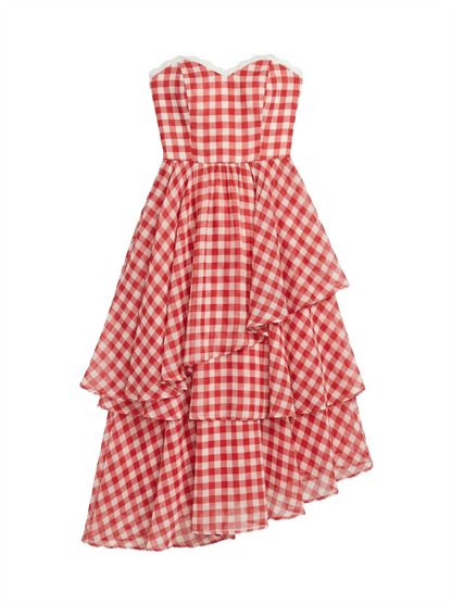 Gingham Ruffle Tiered Midi Dress