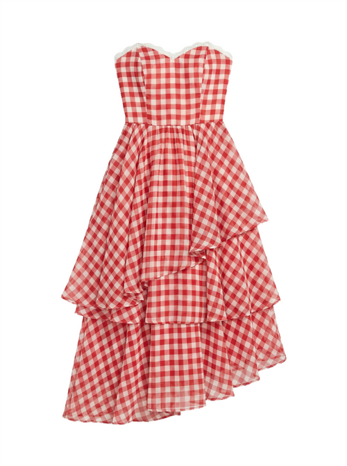 Gingham Ruffle Tiered Midi Dress