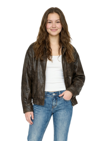 Vintage Brown Faux-Leather Jacket