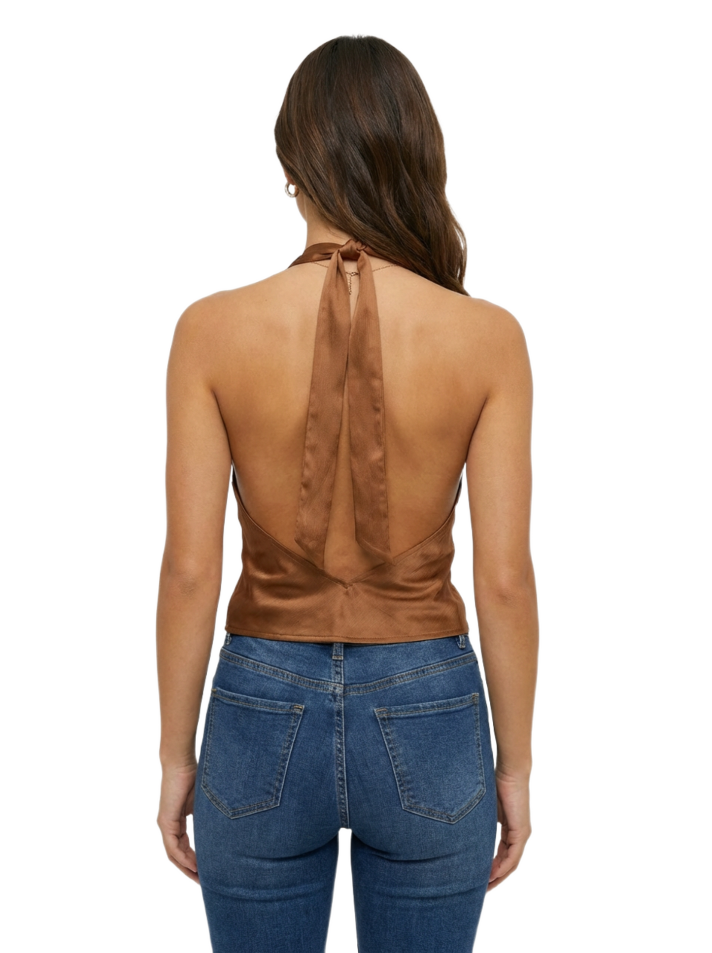 Satin Halter Tie-Back Cowl Top