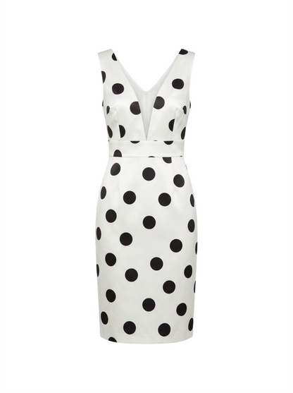 Polka Dot Deep-V Pencil Dress