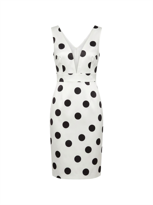 Polka Dot Deep-V Pencil Dress