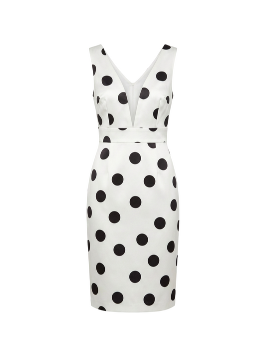 Polka Dot Deep-V Pencil Dress
