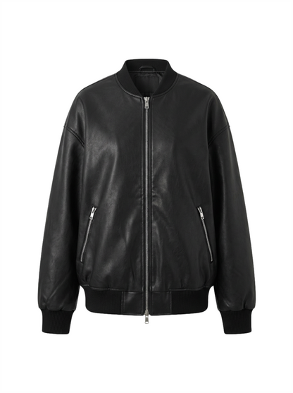 Essential Faux Leather Bomber Jacket